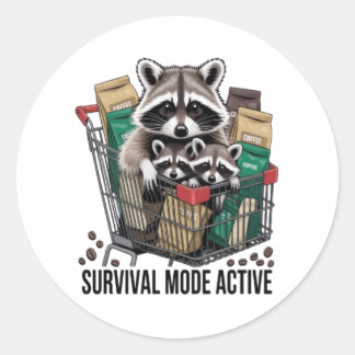 Pegatina Redonda Funny Raccoon Survival Mode Active Sticker - Coffe