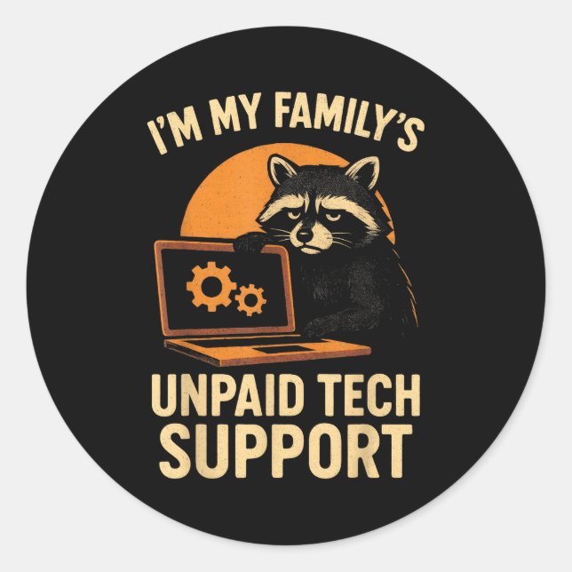 Pegatina Redonda Funny Raccoon Tech Lover Graphic Tee Computer Geek (Anverso)