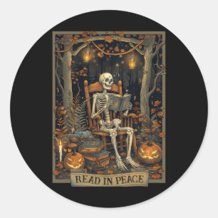 Pegatina Redonda Funny Read In Peace Skeleton Halloween Read Bynn