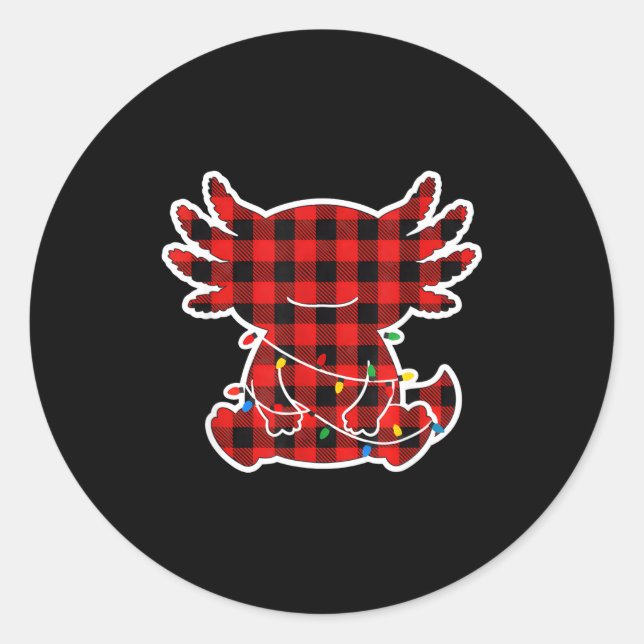 Pegatina Redonda Funny Red And Black Buffalo Plaid Axolotl Christma (Anverso)