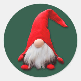 Pegatina Redonda Funny Red Gnome Navidades