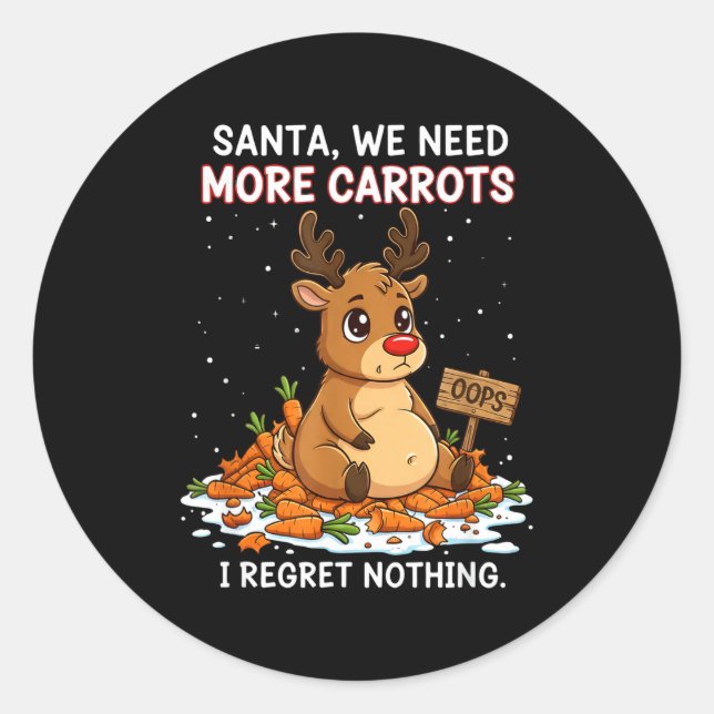 Pegatina Redonda Funny Reindeer Carrot Hoarder Christmas Design  (Anverso)