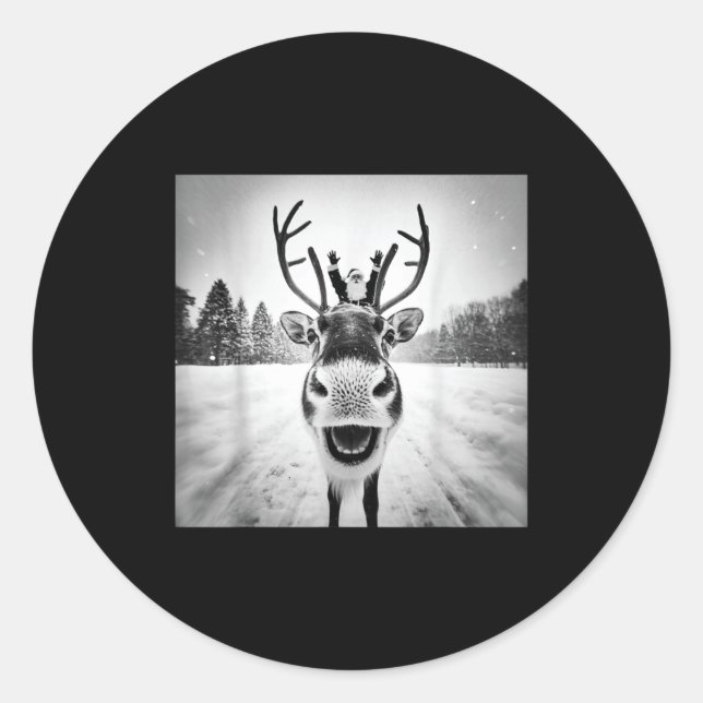 Pegatina Redonda Funny Reindeer Selfie Christmas Men Women Boys And (Anverso)