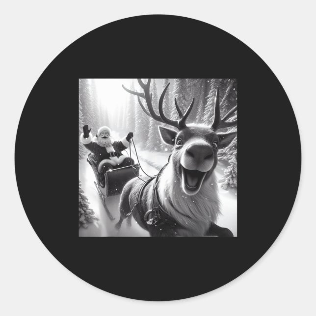 Pegatina Redonda Funny Reindeer Selfie Santa Christmas Shirts Men W (Anverso)