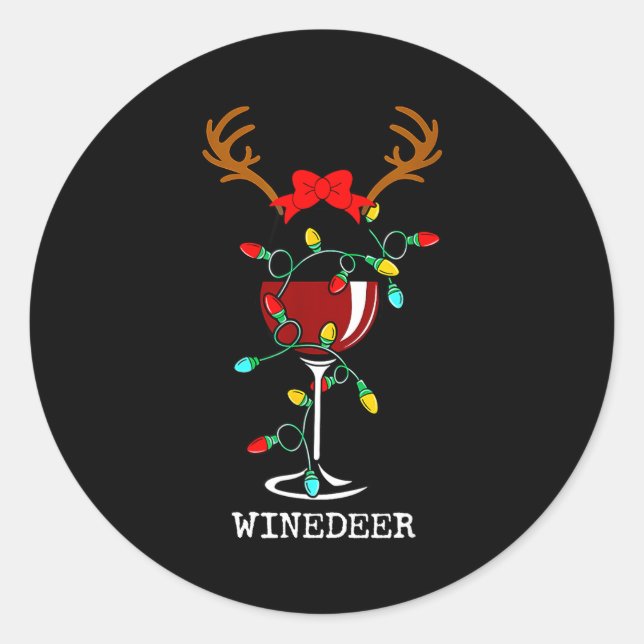 Pegatina Redonda Funny Reindeer Winedeer Reinbeer Matching Couples  (Anverso)