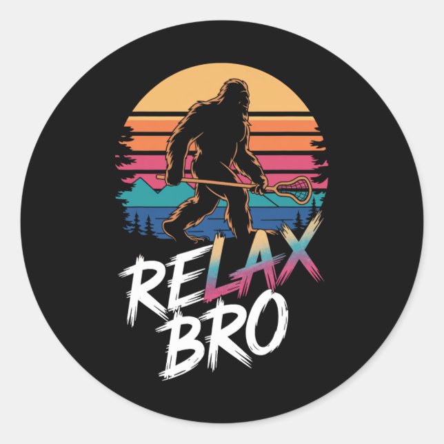 Pegatina Redonda Funny Relax Bro Sasquatch Lax Bigfoot Lacrosse Pla (Anverso)
