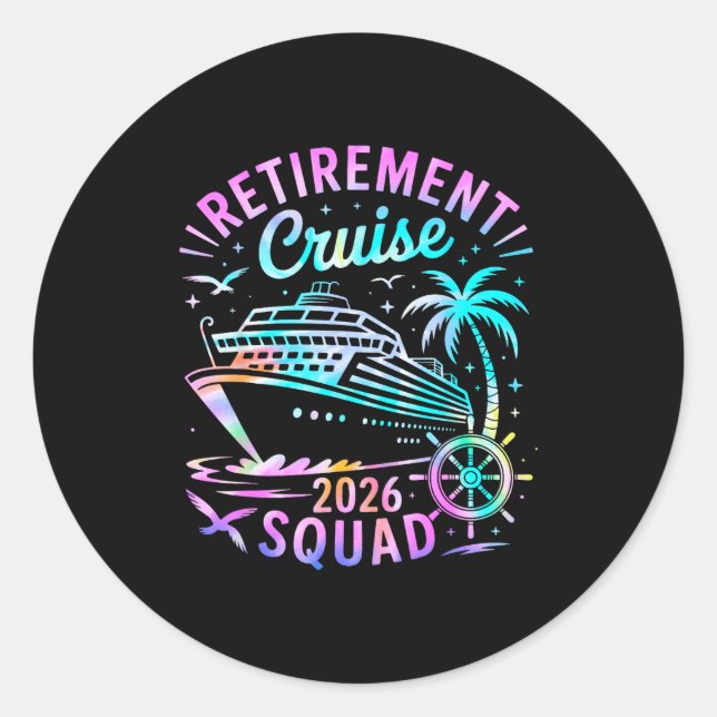 Pegatina Redonda Funny Retirement Cruise 2026 Squad Tie Dye Retired (Anverso)