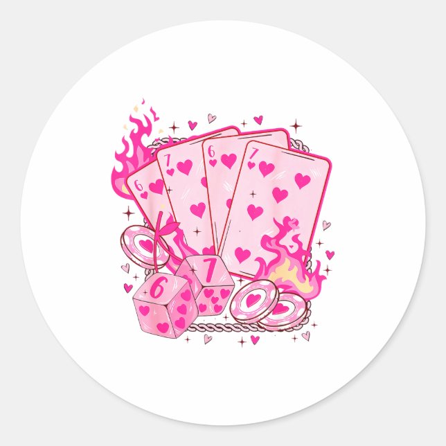 Pegatina Redonda Funny Retro 6 7 Valentine Love Hearts Playing Card (Anverso)