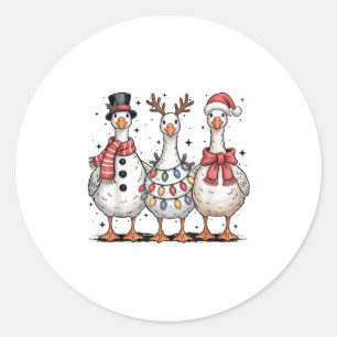 Pegatina Redonda Funny Retro Merry Goosemas Navidades Silly Goose X