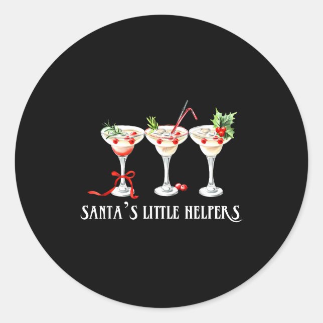 Pegatina Redonda Funny Retro Santa's Little Helper Martini Merry Ch (Anverso)