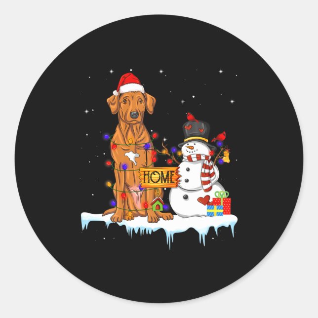 Pegatina Redonda Funny Rhodesian Ridgeback Dog Christmas Snowman Xm (Anverso)