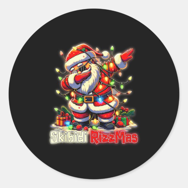 Pegatina Redonda Funny Rizz Santa Claus Dabbing Christmas Skibidi R (Anverso)