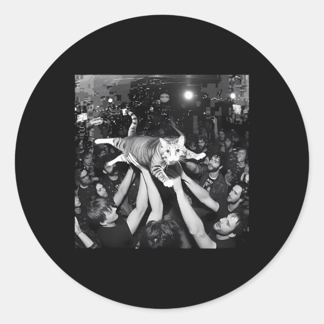 Pegatina Redonda Funny Rock Show Cat Meme Cute Tabby Kitten Crowd S (Anverso)