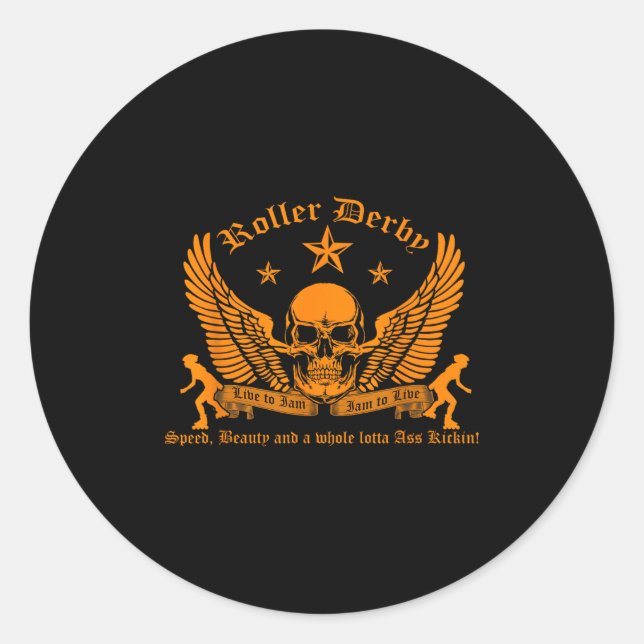 Pegatina Redonda Funny Roller Derby Lover Quotes Gift, Live To Jam  (Anverso)