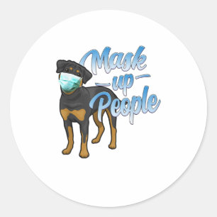 Pegatina Redonda Funny Rottweiler Dog Wear Face Mask TShirt
