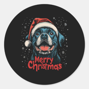 Pegatina Redonda Funny Rottweiler Santa Merry Christmas Rottie Love