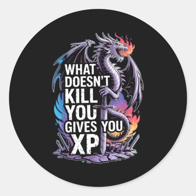Pegatina Redonda Funny Rpg What Doesn’t Kill You Gives You Xp Quote (Anverso)