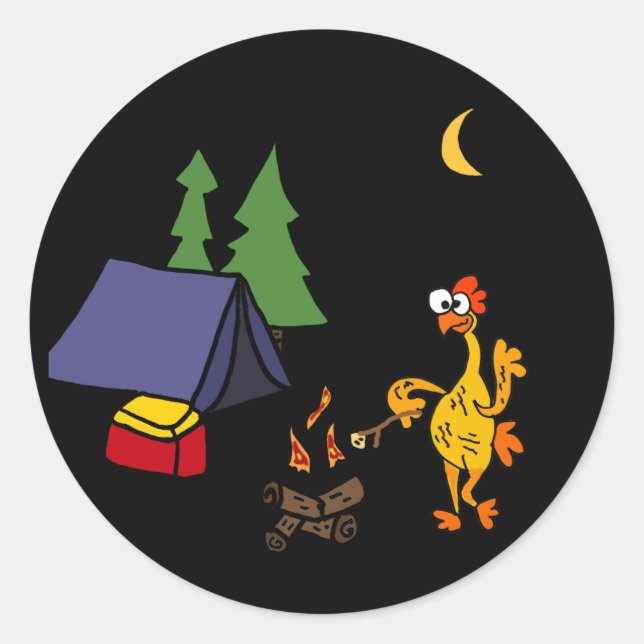 Pegatina Redonda Funny Rubber Chicken Camping Personalizado (Anverso)