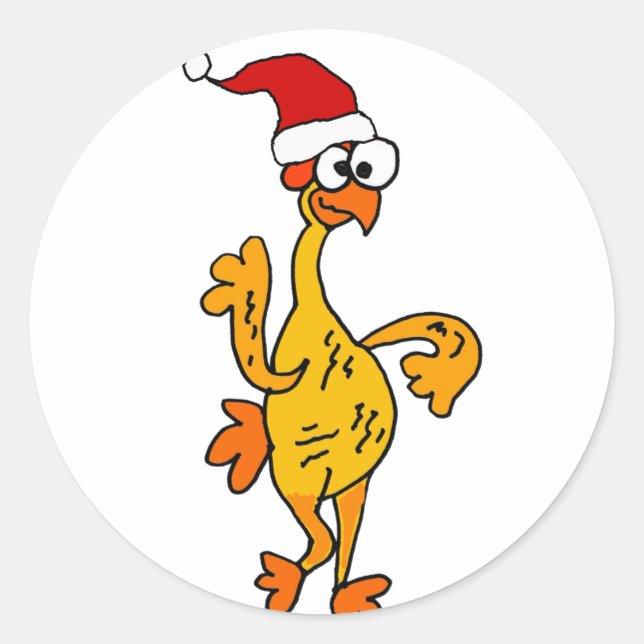 Pegatina Redonda Funny Rubber Chicken Navidades Personalizado (Anverso)