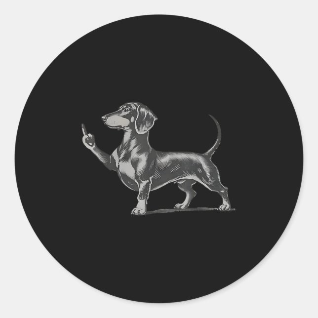 Pegatina Redonda Funny Rude Black Dachshund Dog Meme Middle Finger  (Anverso)