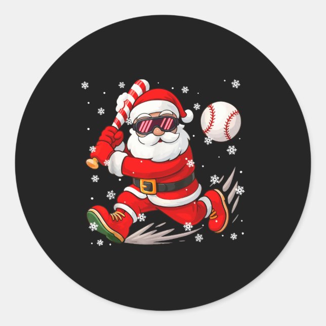 Pegatina Redonda Funny Santa Baseball Christmas Pajamas Xmas Men Bo (Anverso)