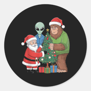 Pegatina Redonda Funny Santa Bigfoot Alien Decoró Navidades Tre