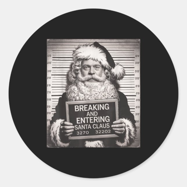 Pegatina Redonda Funny Santa Claus Mugshot Christmas – Santa Xmas  (Anverso)