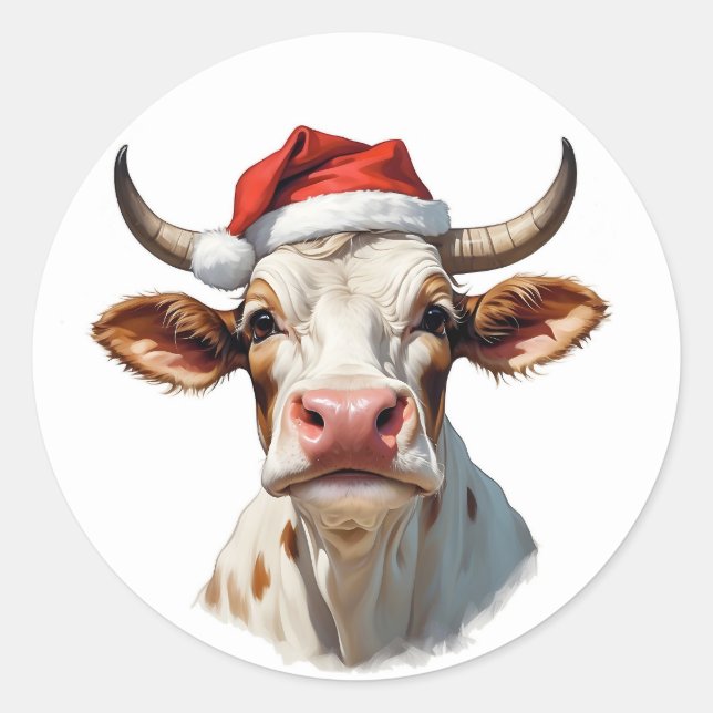 Pegatina Redonda funny santa cow (Anverso)
