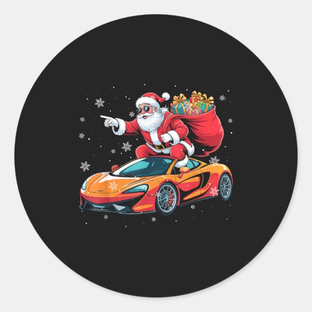 Pegatina Redonda Funny Santa Driving Srt Car Xmas Pajama Christmas  (Anverso)