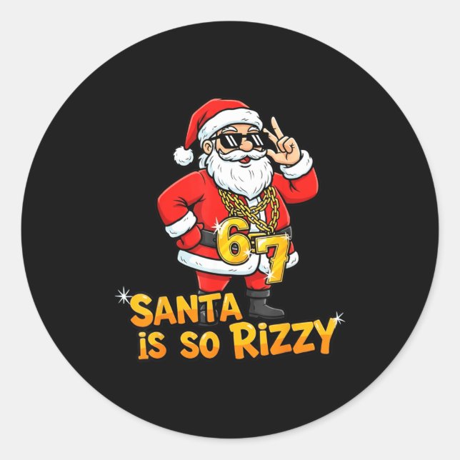 Pegatina Redonda Funny Santa Is So Rizzy Christmas Meme 67  (Anverso)
