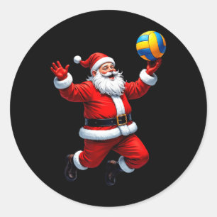 Pegatina Redonda Funny Santa Jugando Voleibol Navidades Encende Xm