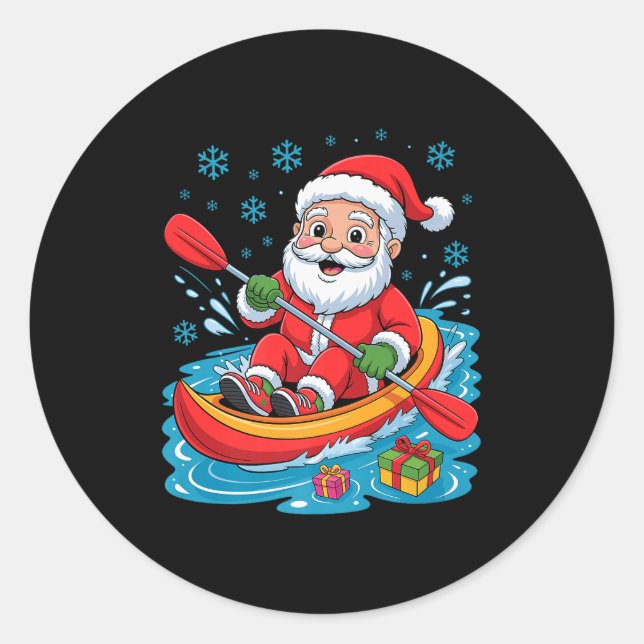 Pegatina Redonda Funny Santa Kayaking Lover Holiday Christmas Xmas  (Anverso)