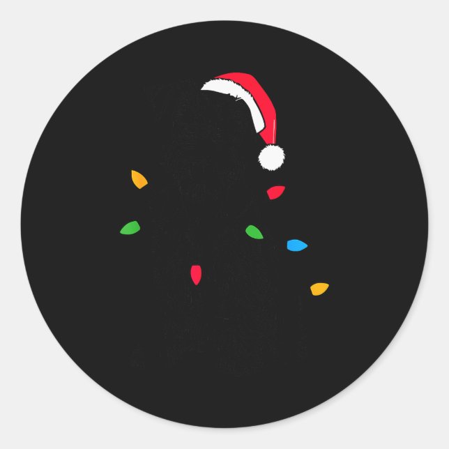 Pegatina Redonda Funny Santa Miniature Schnauzer Christmas Lights D (Anverso)