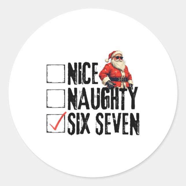Pegatina Redonda Funny Santa Nice Naughty Six Seven Meme 67 Christm (Anverso)