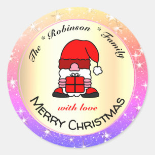 Pegatina Redonda Funny Santa Personalizado y coloridos Navidades Pu