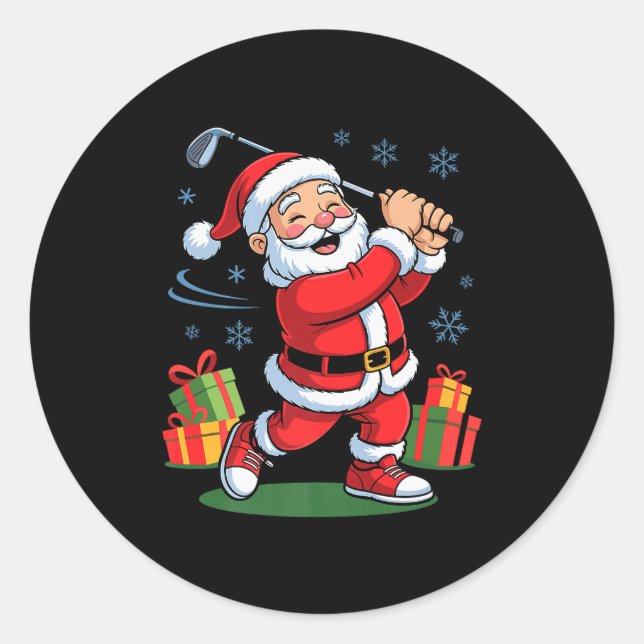 Pegatina Redonda Funny Santa Playing Golf Holiday Christmas Xmas Pa (Anverso)