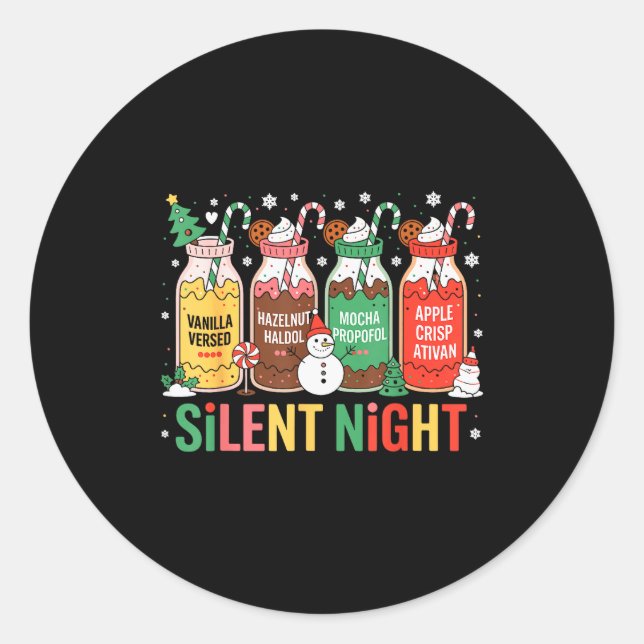 Pegatina Redonda Funny Santa Profol Silent Night Icu Nurses Merry C (Anverso)