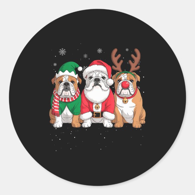 Pegatina Redonda Funny Santa Reindeer English Bulldog Dog Women Men (Anverso)