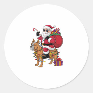Pegatina Redonda Funny Santa Riding Staffordshire Bull Terrier Dog