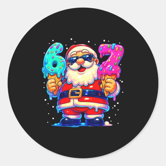 Pegatina Redonda Funny Santa Says Six Seven 67 Meme Christmas Xmas  (Anverso)
