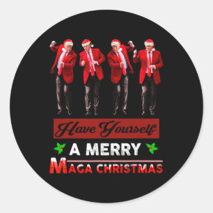 Pegatina Redonda Funny Santa Trump Se Tiene A Un Mega De Los Cerezo