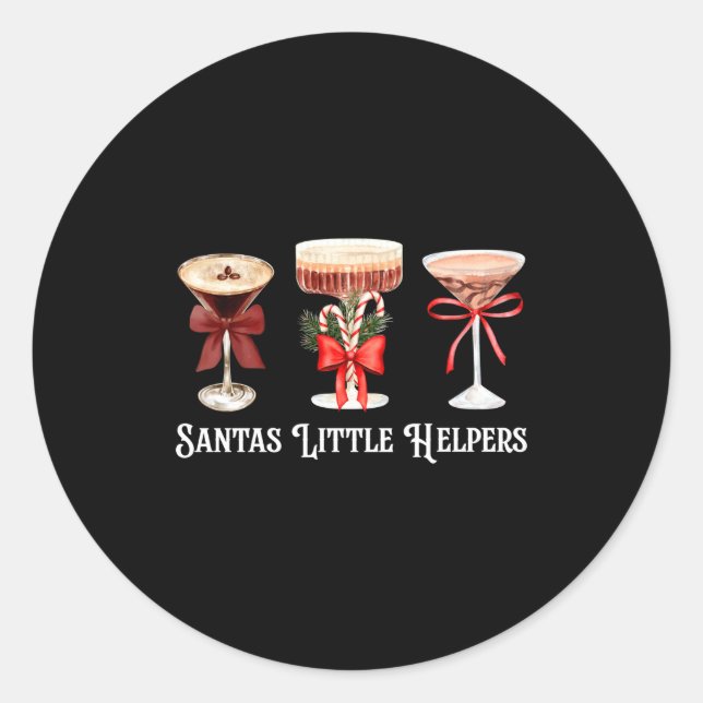 Pegatina Redonda Funny Santa's Little Helper Martini Tail Merry Chr (Anverso)
