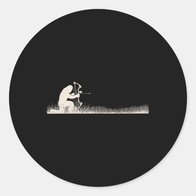 Pegatina Redonda Funny Sasquatch Bow Hunter Bigfoot Bow Deer Huntin (Anverso)