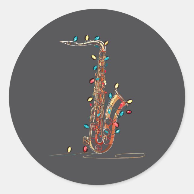 Pegatina Redonda Funny Saxophone Christmas Graphics Lights Lover Pl (Anverso)