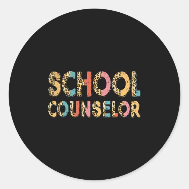 Pegatina Redonda Funny School Counselor Teacher Leopard School Coun (Anverso)