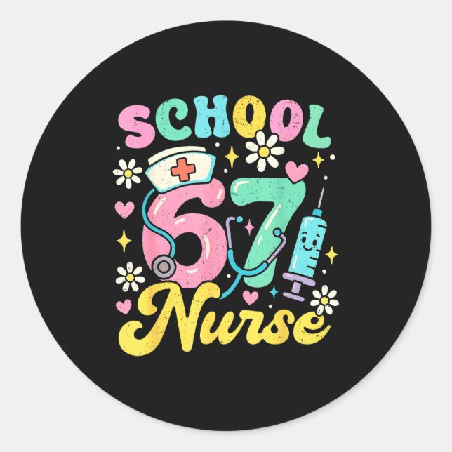 Pegatina Redonda Funny School Nurse 67 Cute Medical Meme Design  (Anverso)