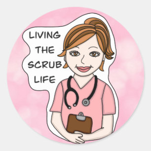 Pegatina Redonda Funny Scrubs Pun   Enfermero, Médica, vida de cuid