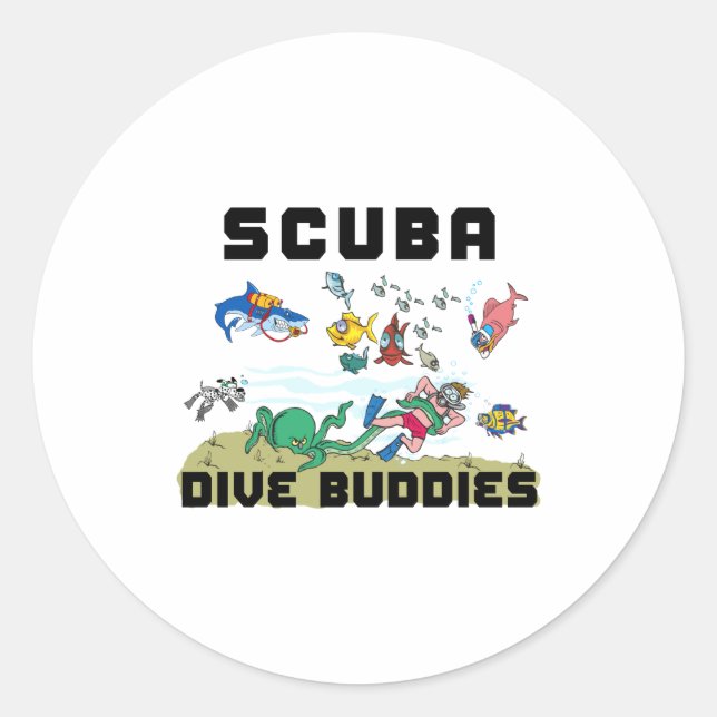 Pegatina Redonda Funny Scuba Dive Buddy  (Anverso)