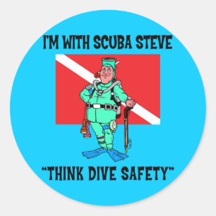 Pegatina Redonda Funny SCUBA Steve