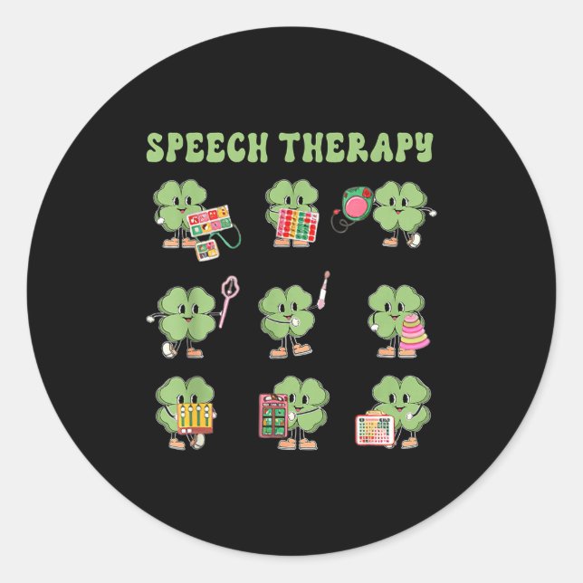 Pegatina Redonda Funny Shamrock Speech Therapy St Patrick's Day Slp (Anverso)